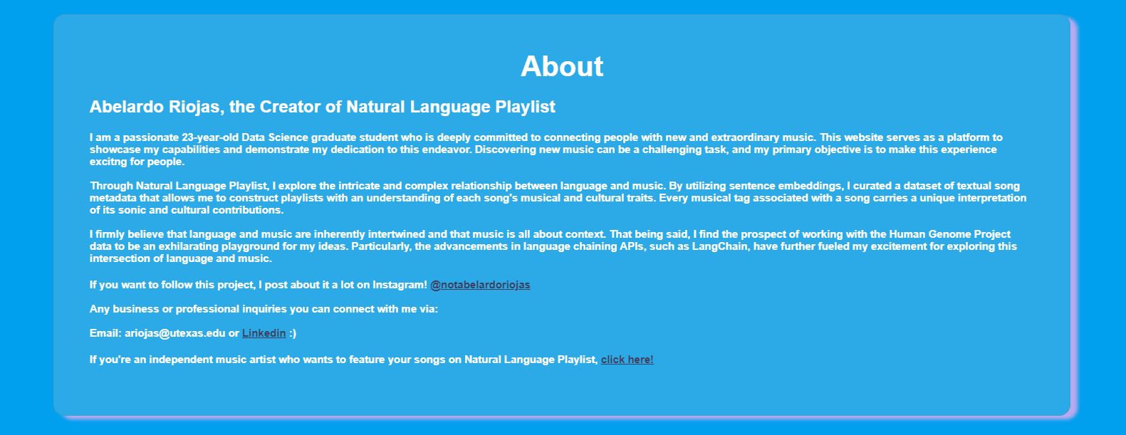 Natural Language Playlist Review About